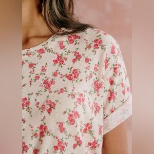 Sezane MARTHA T-SHIRT | Rosa print |  Floral Short Sleeve Top - Pink and Cream
